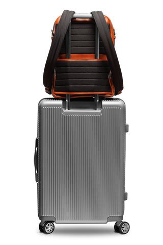Dolce Italia Flex Backpack on a suitcase.