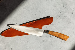 Olive Handle Chef Knife with Leather Sheath